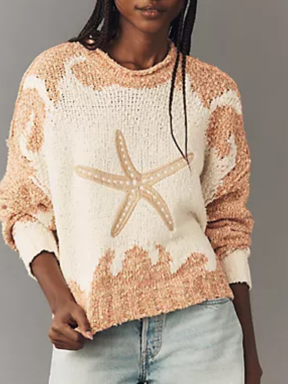 Pilcro x Anthropologie Embroidered Pullover Icon Sweater- Peach Starfish
